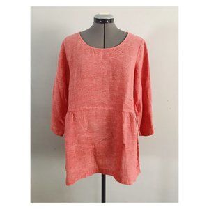 Pure Jill Linen Sz M Coral Peplum Tunic 3/4 Sleeve